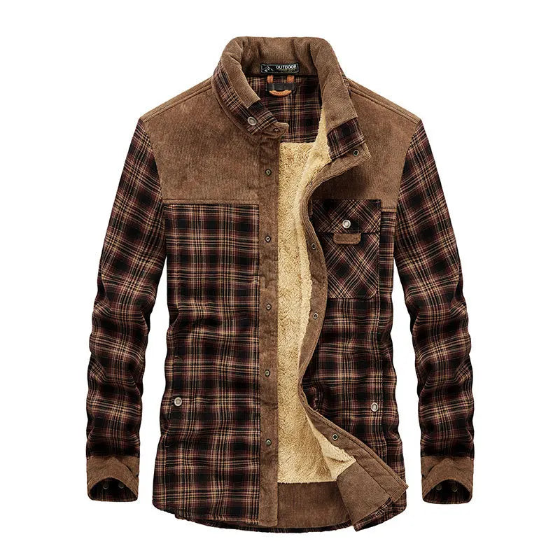 Men Plaid Shirts Winter Jackets Fleece Warm Shirts Coats High Quality Men Cotton Fit Business Casual Outerwear Shirts Jackets 4