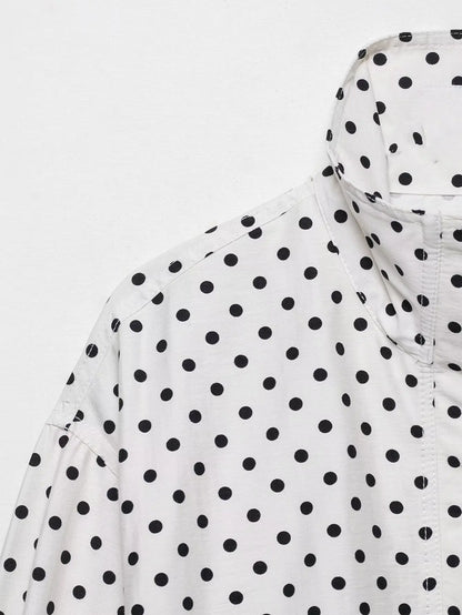 Woman Autumn Long Sleeves Turtleneck Zipper With Pockets Drawstring Casual Coats Women Fashion Polka Dot Printed Jacket