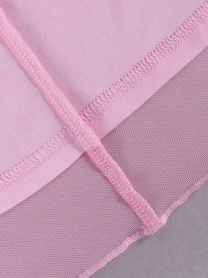 Halter Flounce Sleeves Mesh Pink Dress Women Sexy Solid Backless Bandage Mini Vestido Summer Vacation Party Club