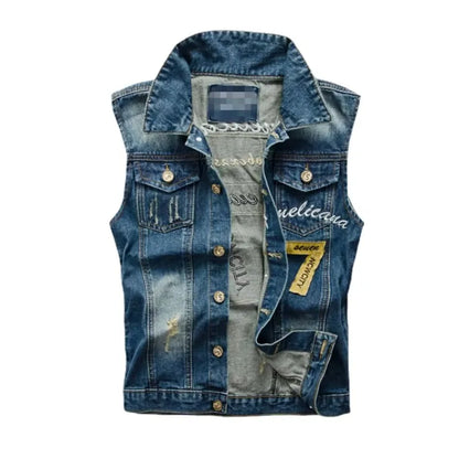 Men Slim Denim Vests Waistcoats Jackets Fashion Male Blue Fit Denim Coats Vests Large Size Punk Style Holes Jeans Vest Size 6XL