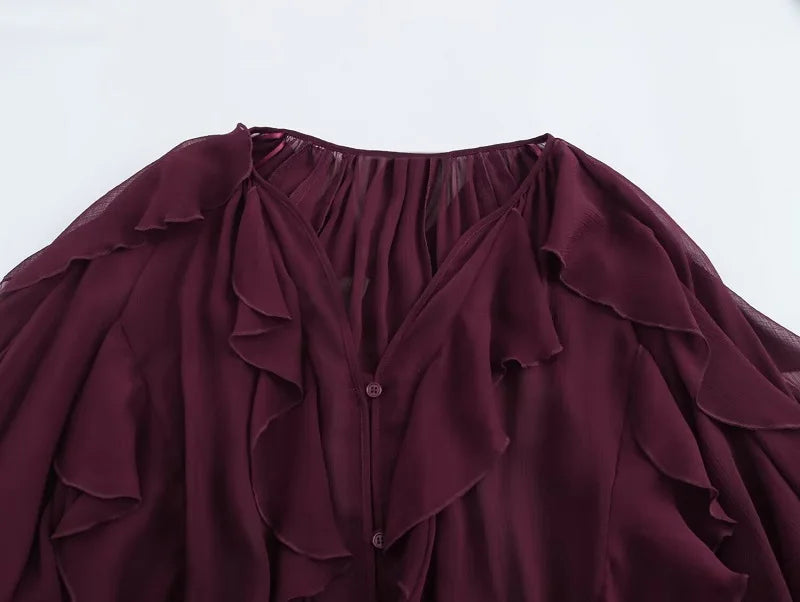 Ruffle Blouses for Women Semi Sheer Shirts and Blouses Woman Summer Casual Blouses Woman Fashion Tops Womens Blouses