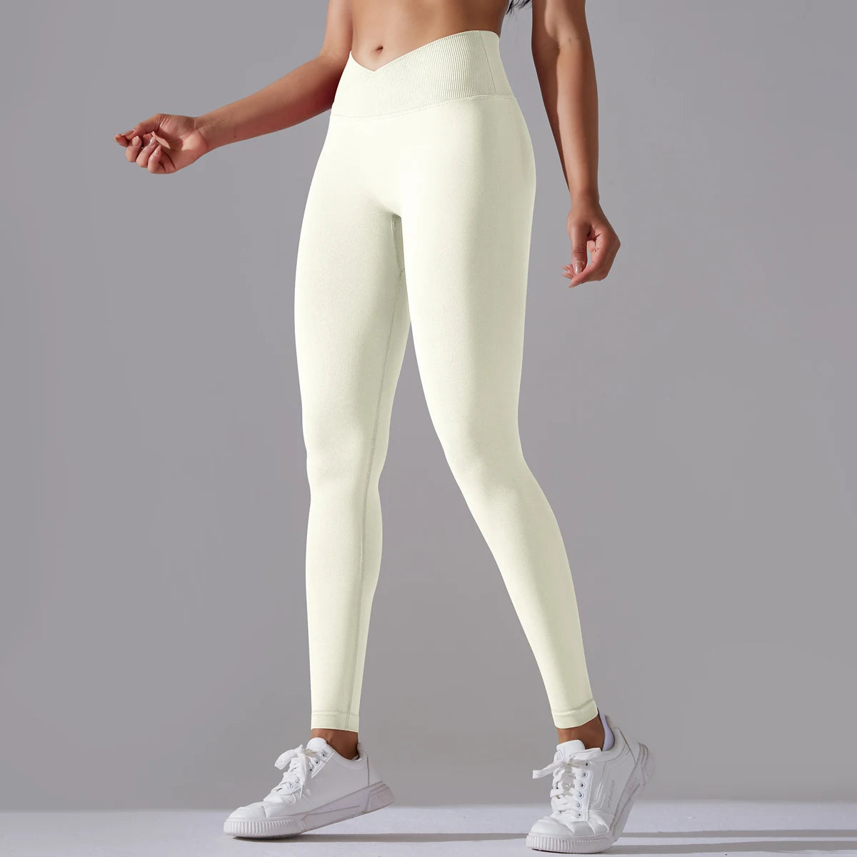 Seamless Yoga Pant Cross Over Waistband Sports Fitness Legging Women High Waist Gym Scrunch Butt Running Workout Leggings