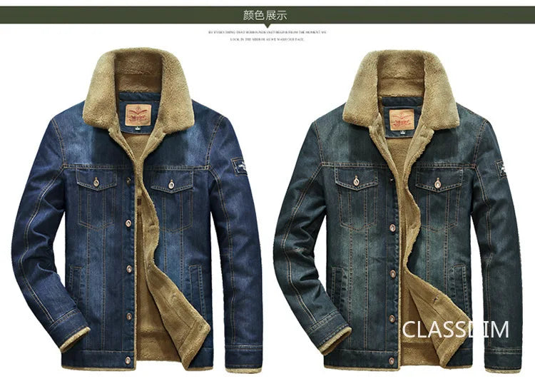 Men Denim Jackets Winter Coats Fleece Warm Jeans Jackets High Quality Male Casual Blue Denim Jackets New Fashion Jeans Coats M-5XL