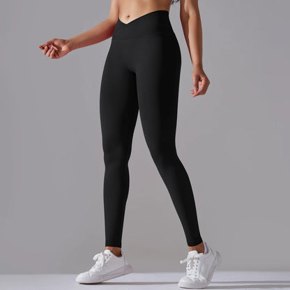Seamless Yoga Pant Cross Over Waistband Sports Fitness Legging Women High Waist Gym Scrunch Butt Running Workout Leggings