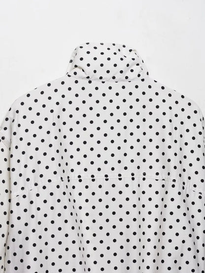 Woman Autumn Long Sleeves Turtleneck Zipper With Pockets Drawstring Casual Coats Women Fashion Polka Dot Printed Jacket