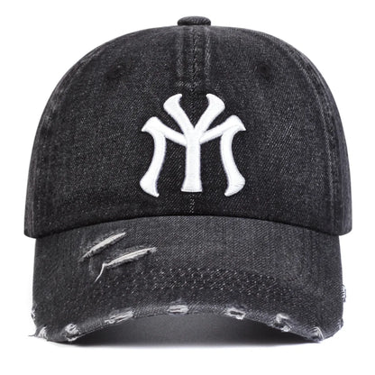 New Unisex Letter Embroidery Hole Denim Baseball Caps Spring Autumn Outdoor Adjustable Casual Hats Sunscreen Hat