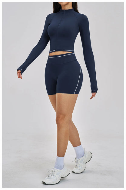 Seamless Yoga Long Sleeve Women Sports Jacket Zipper Fitness Yoga Shirt Gym Top Activewear Running Coats Cycling Workout Clothes