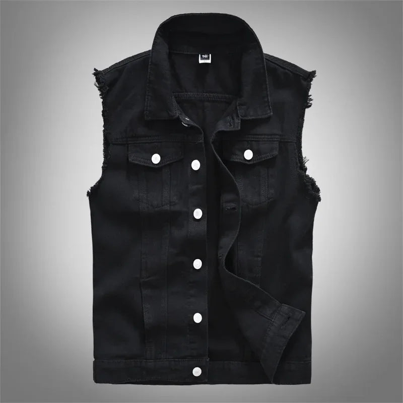 Men Black Denim Vests Jackets Waistcoats Printed Denim Coats Vests New Fashion Male Cotton Slim Jeans Waistcoats Jackets Vests 5