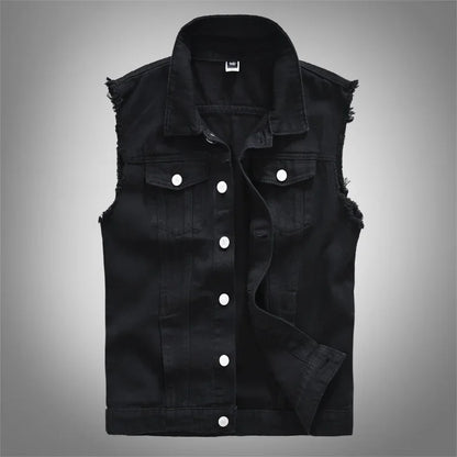 Men Black Denim Vests Jackets Waistcoats Printed Denim Coats Vests New Fashion Male Cotton Slim Jeans Waistcoats Jackets Vests 5
