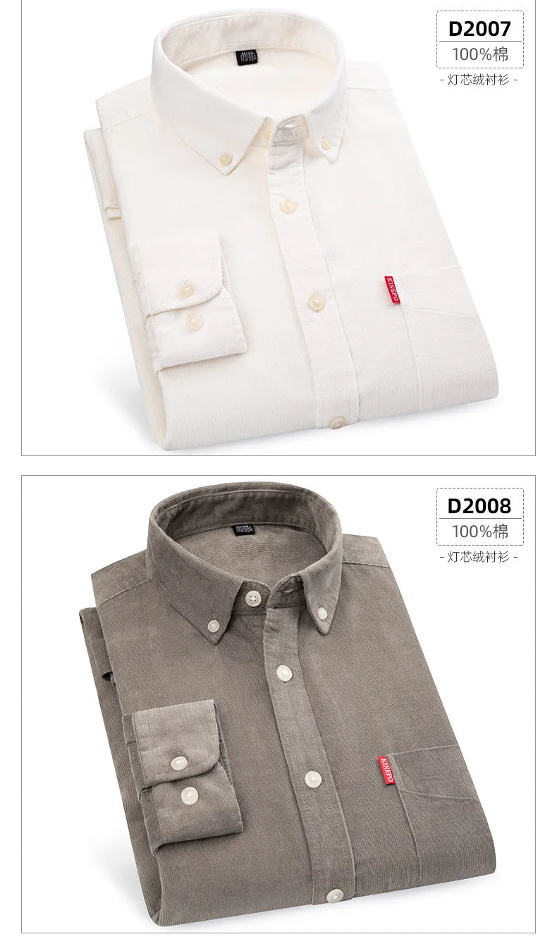 Retro Cotton Corduroy Warm Winter Shirt Men’s Long Sleeve Casual Soft Comfortable Pocket Dress Shirts for Male Blouse Clothes