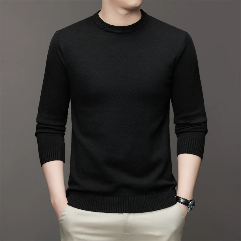 7 Colour Men's Round Neck Long Sleeved Solid Color Sweater Soft Warm and Comfortable Top with a Base