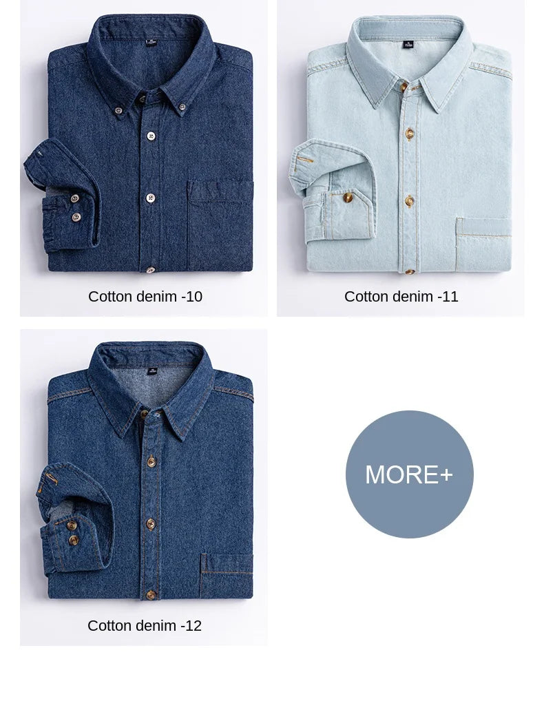 2025 Denim Long-Sleeve Double or Single  Pocket Design Shirt Classic 100% Cotton Fashion Embroider Comfortable Clothes