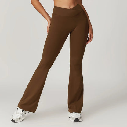 Crossover Flare Yoga Leggings for Women High Waist V Cross Bell Bottoms Tummy Control Yoga Pants Wide leg Fitness Leggings