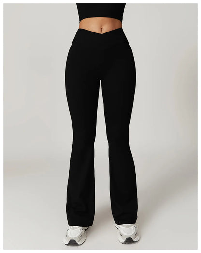 Crossover Flare Yoga Leggings for Women High Waist V Cross Bell Bottoms Tummy Control Yoga Pants Wide leg Fitness Leggings