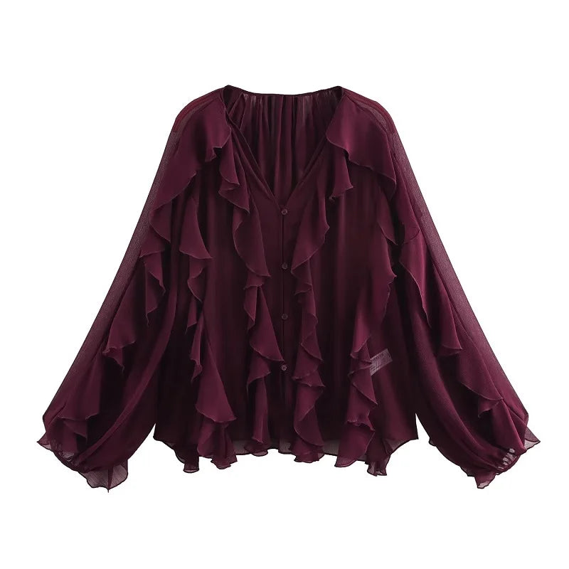 Ruffle Blouses for Women Semi Sheer Shirts and Blouses Woman Summer Casual Blouses Woman Fashion Tops Womens Blouses
