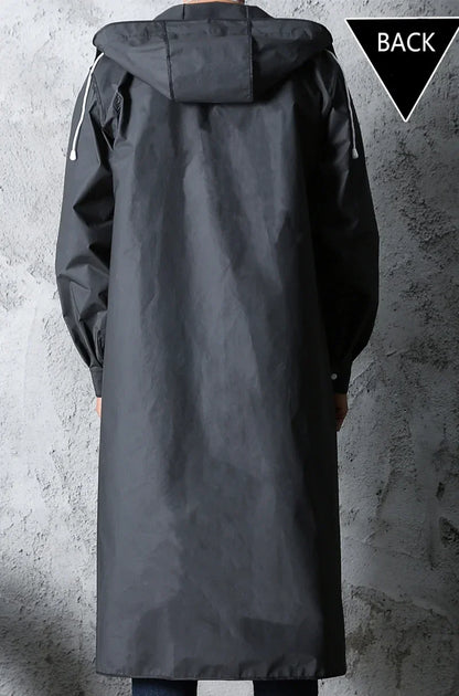 Black Fashion Adult Waterproof Long Raincoat Women's Men's Raincoat Hooded Outdoor Motorcycle, Cycling, Hiking, Fishing