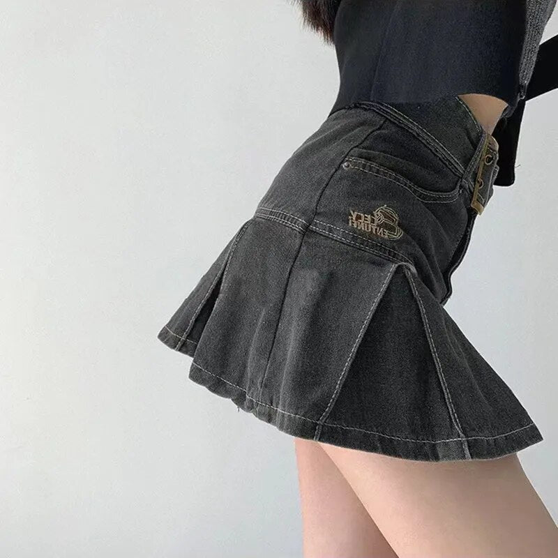 2025 New American Spice Girl Y2k Summer Short Denim Skirt High Waist Pleated Skirt Denim Black Sexy Jean Skirt Skirts For Women