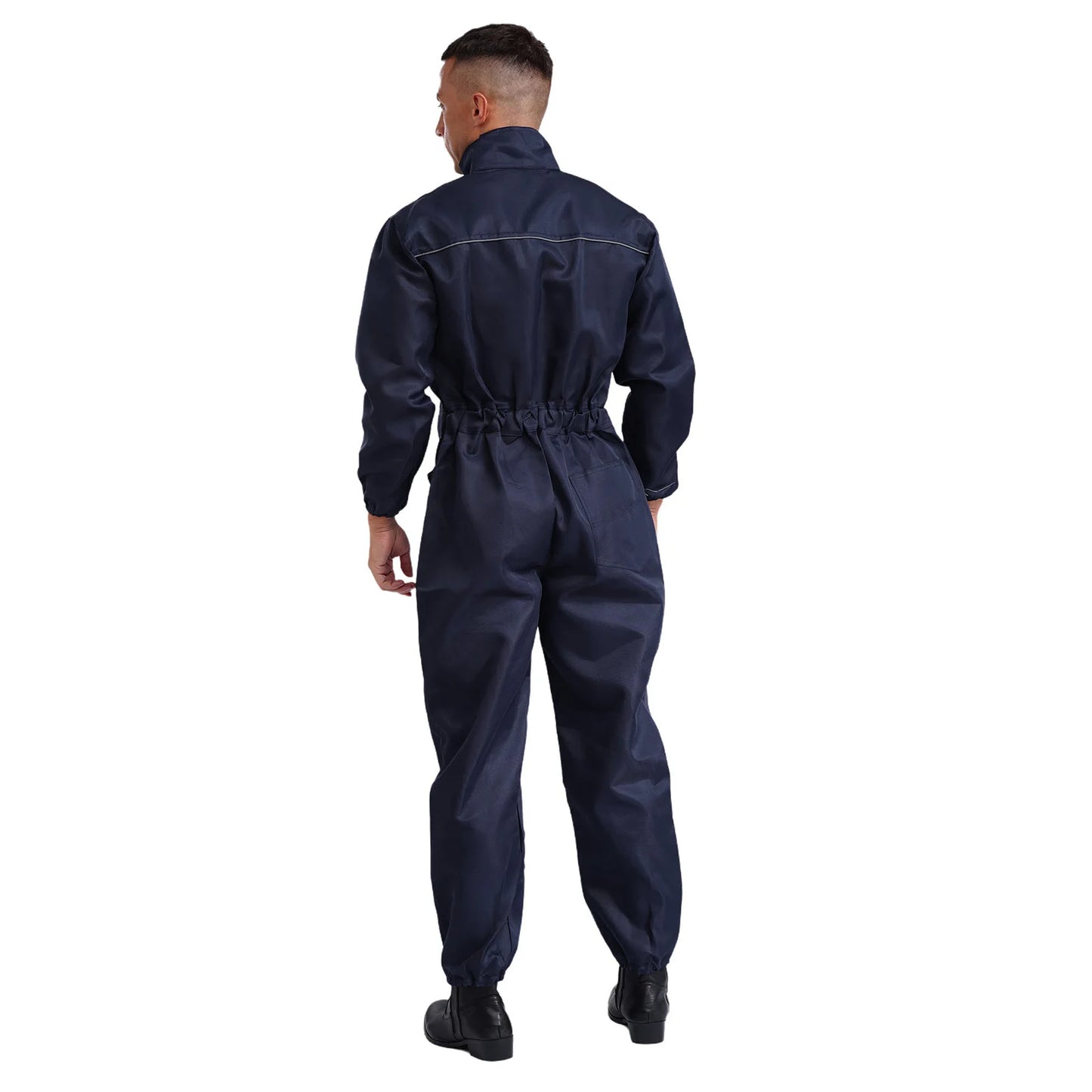 Men Resistant Coveralls Work Uniforms for Factory Workshop Stand Collar Long Sleeve Multi-pockets One-piece Jumpsuit Worker Wear