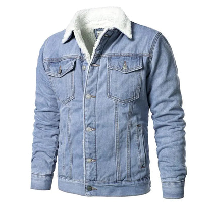Chaquetas vaqueras de color azul claro para hombre, abrigos vaqueros informales ajustados, chaquetas vaqueras de invierno más gruesas de algodón de alta calidad para hombre, abrigos cálidos XS-6XL