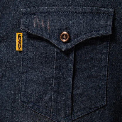 2025 Men's Long Sleeve Shirt Spring Autumn Denim Blouses Pocket Decoration Lapel Button Casual Shirt Quality Clothing Plus Size