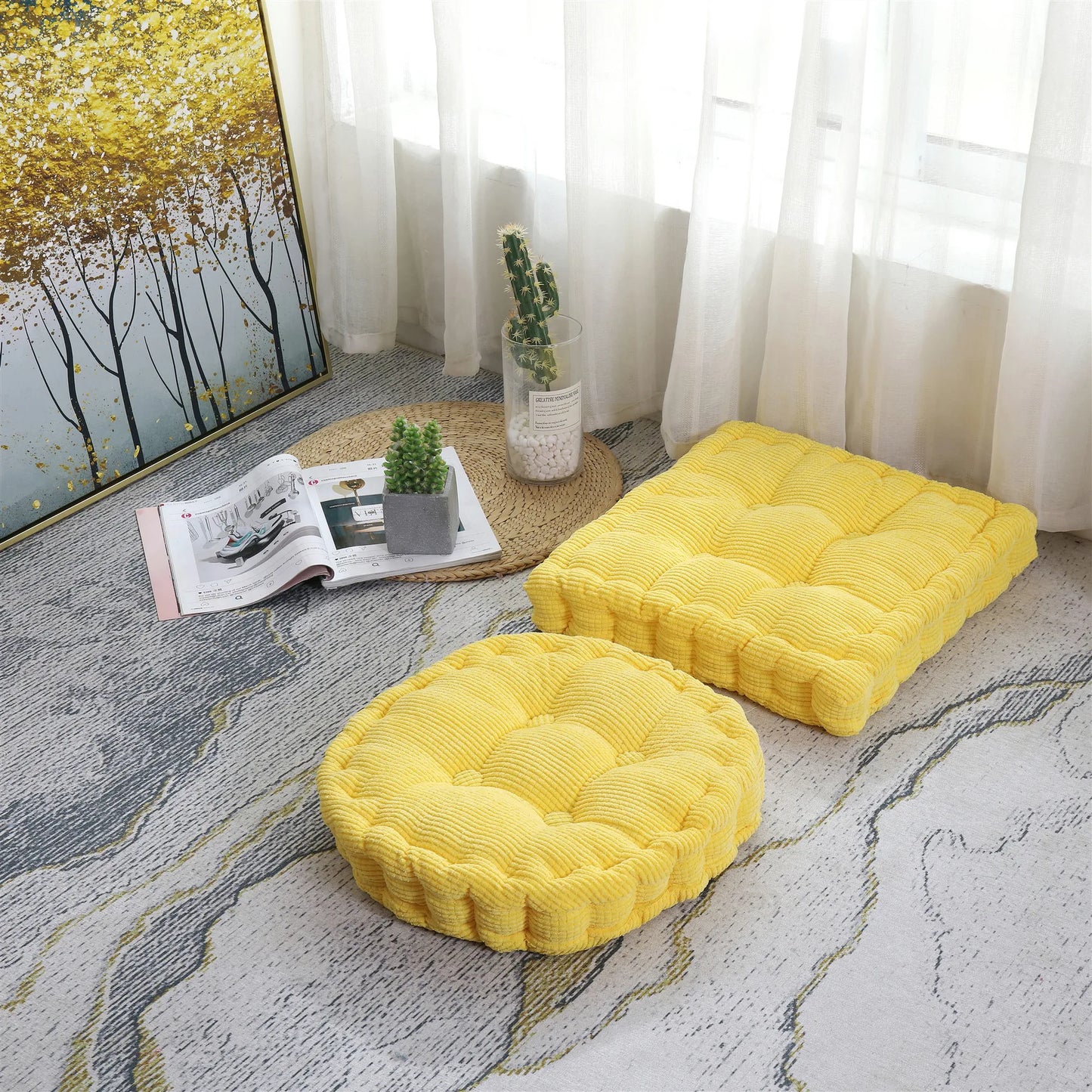 Square Round Floor Pillows for Adult Kids Meditation Floor Pillow Seating Cushion Tufted Floor Cushion Yoga Bench Rocking Tatami