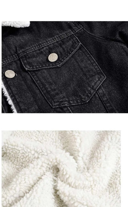2025 Autumn/Winter New Fashion Solid Color Lamb Wool Denim Jacket Men's Casual Thick Warm High Quality Plus-Size Jacket M-3XL