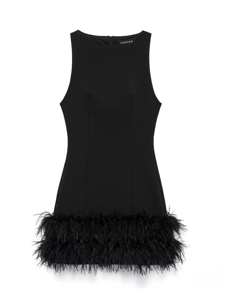 Feather Mini Dress Women Black Sleeveless Corset Dress Woman off Shoulder Party Dresses for Women Luxury Short Dress