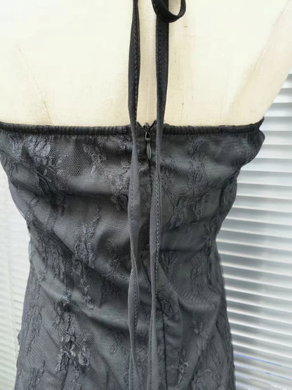 France Vintage Slim Slash Neck Sleeveless Dress Women Gothic Y2k V-neck Black Summer Dresses High Street Chic Skinny Clothing