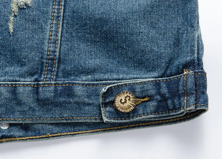 Men Slim Denim Vests Waistcoats Jackets Fashion Male Blue Fit Denim Coats Vests Large Size Punk Style Holes Jeans Vest Size 6XL