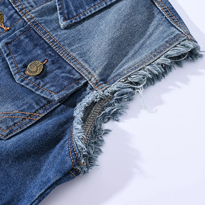 New Fashion Men Ripped Denim Waistcoats Sleeveless Jackets Light Blue Holes Denim Vests Male Cotton Slim Jeans Waistcoats 6XL