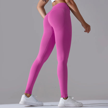 Seamless Yoga Pant Cross Over Waistband Sports Fitness Legging Women High Waist Gym Scrunch Butt Running Workout Leggings