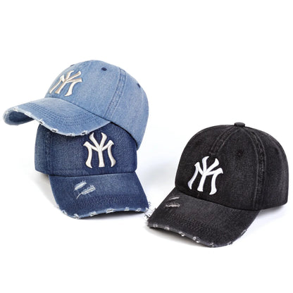 New Unisex Letter Embroidery Hole Denim Baseball Caps Spring Autumn Outdoor Adjustable Casual Hats Sunscreen Hat