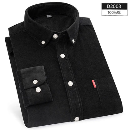 Retro Cotton Corduroy Warm Winter Shirt Men’s Long Sleeve Casual Soft Comfortable Pocket Dress Shirts for Male Blouse Clothes
