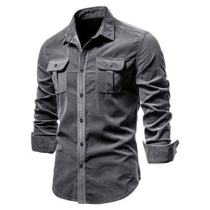 Fashion Single Breasted Cotton Men's Shirt Business Casual Fashion Solid Color Corduroy Men Shirts Autumn Slim Shirt Men