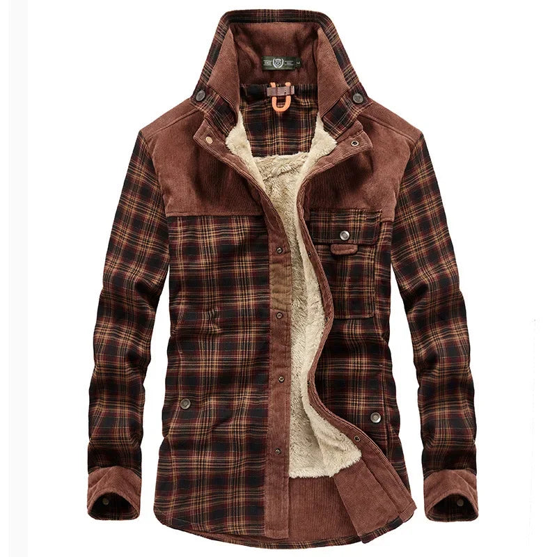 Men Winter Men Plaid Shirts Jackets Fleece Warm Shirts Coats Quality Men Cotton Fit Business Casual Outerwear Shirts Jackets 4XL