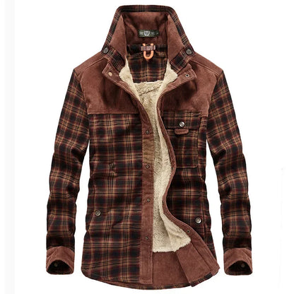 Men Winter Men Plaid Shirts Jackets Fleece Warm Shirts Coats Quality Men Cotton Fit Business Casual Outerwear Shirts Jackets 4XL