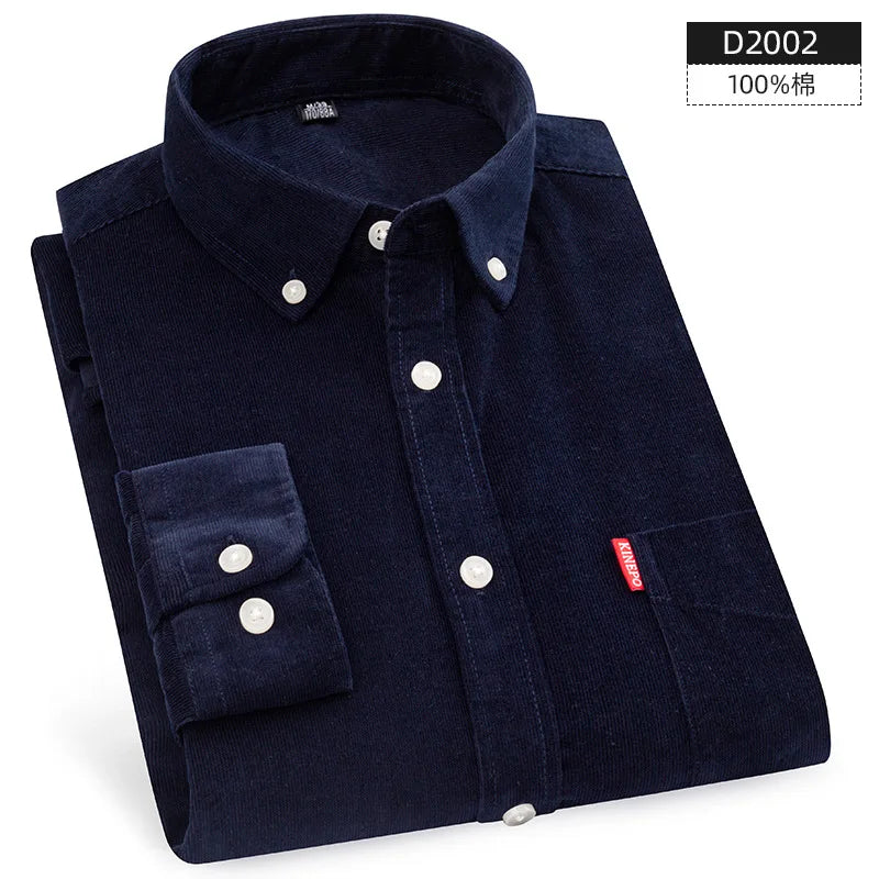 Retro Cotton Corduroy Warm Winter Shirt Men’s Long Sleeve Casual Soft Comfortable Pocket Dress Shirts for Male Blouse Clothes