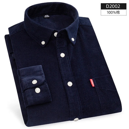 Retro Cotton Corduroy Warm Winter Shirt Men’s Long Sleeve Casual Soft Comfortable Pocket Dress Shirts for Male Blouse Clothes
