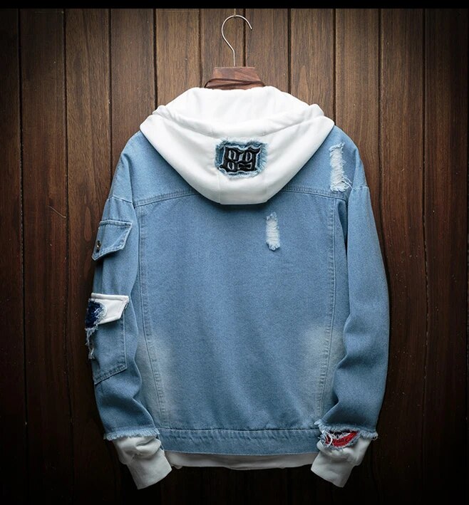 Chaquetas vaqueras con capucha para hombre, abrigos vaqueros nuevos para primavera y otoño, abrigos y chaquetas informales de mezclilla con agujeros para hombre, chaquetas vaqueras holgadas de talla 4XL