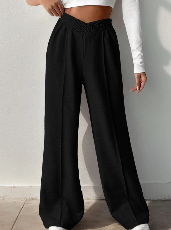 Athleisure Women's Pants Grey Loose Wide Leg Pants V-shaped High Waist Spliced Wide Leg Pants Women's Casual Loose Trouser
