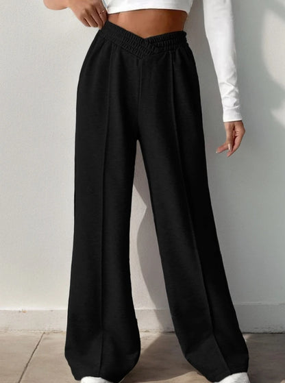 Athleisure Women's Pants Grey Loose Wide Leg Pants V-shaped High Waist Spliced Wide Leg Pants Women's Casual Loose Trouser