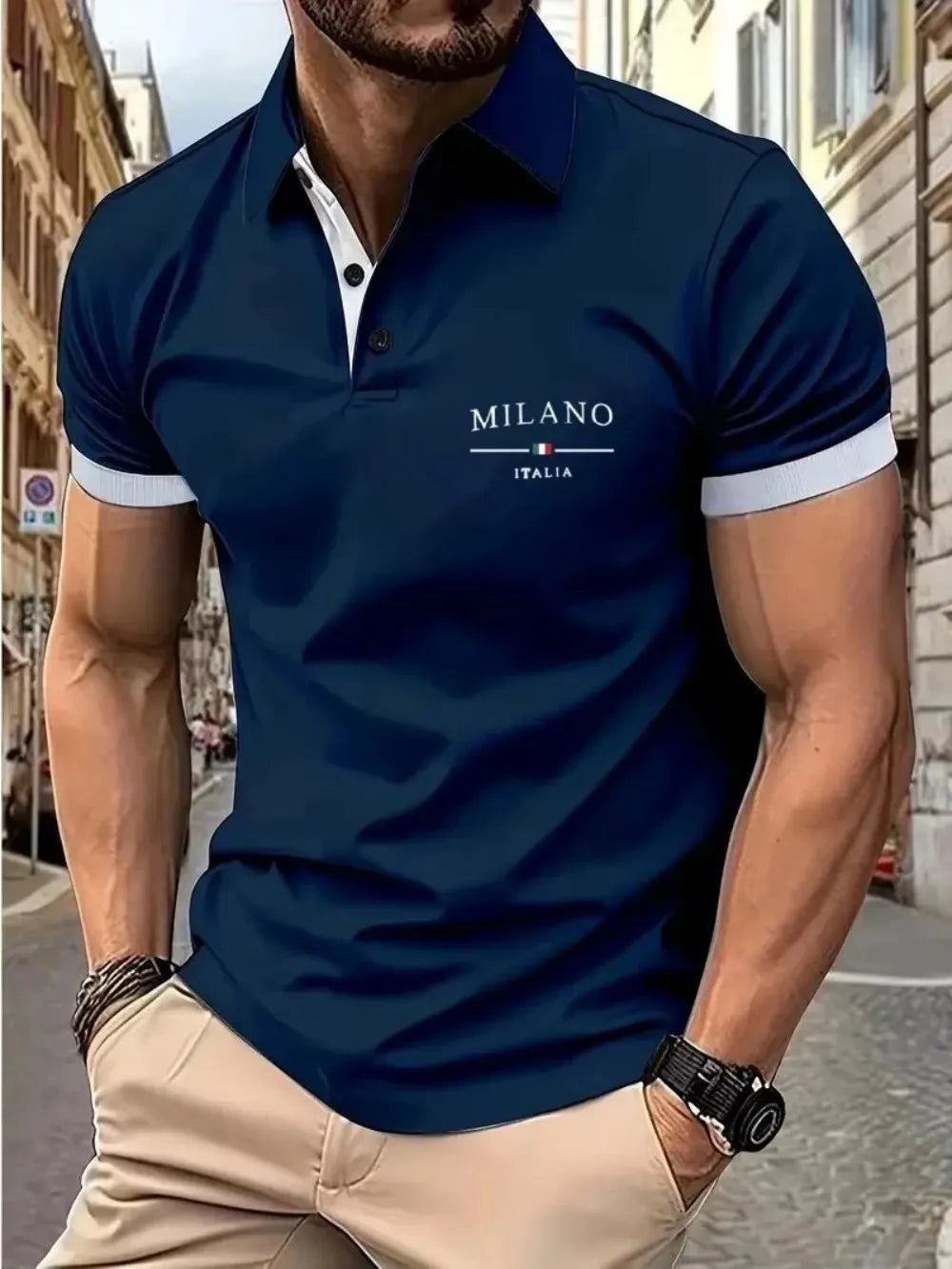 European and American summer fashion men's sports simple letter print comfortable breathable polo shirt outdoor urban casual top