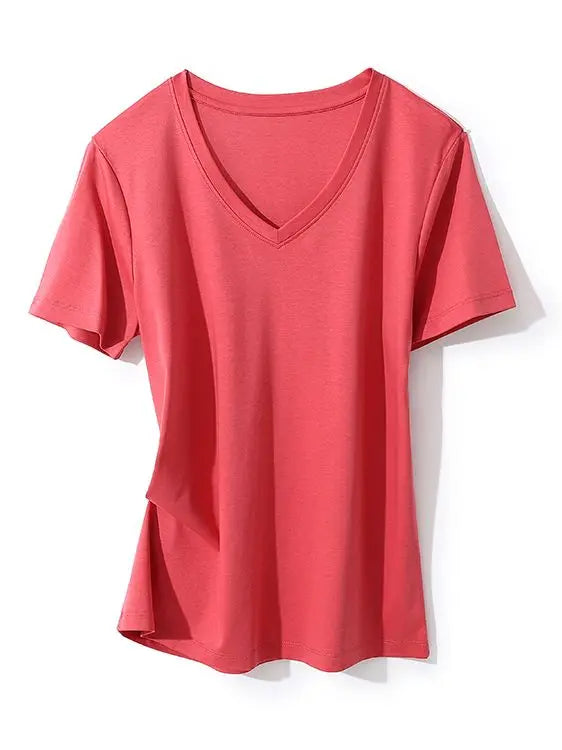 SuyaDream Women Solid T shirts, Silk Cotton Blend, O Neck, Short Sleeved Solid Tee,2026 Summer Candy Colors Basic Cozy Top Green