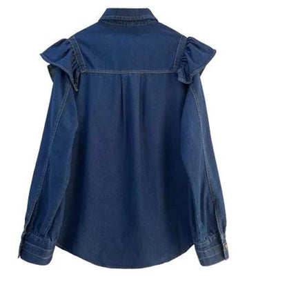 Blusa de moda con volantes para mujer, blusa holgada de manga larga con botones, Tops elegantes y dulces para mujer 2022