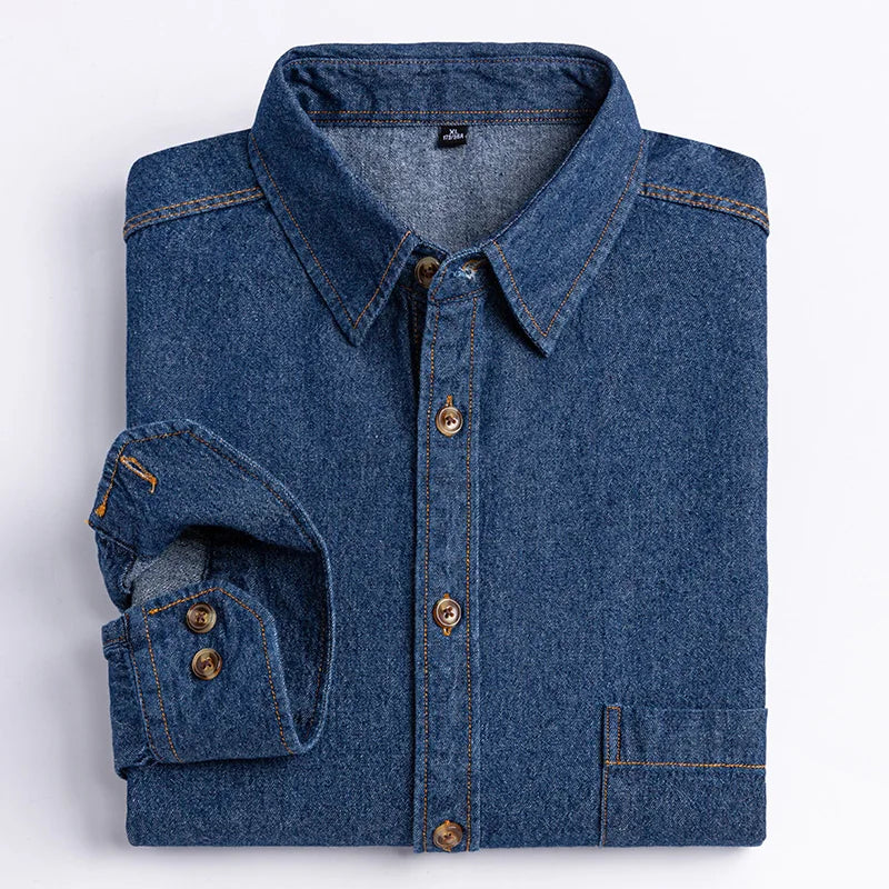 2025 Denim Long-Sleeve Double or Single  Pocket Design Shirt Classic 100% Cotton Fashion Embroider Comfortable Clothes