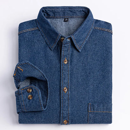 2025 Denim Long-Sleeve Double or Single  Pocket Design Shirt Classic 100% Cotton Fashion Embroider Comfortable Clothes