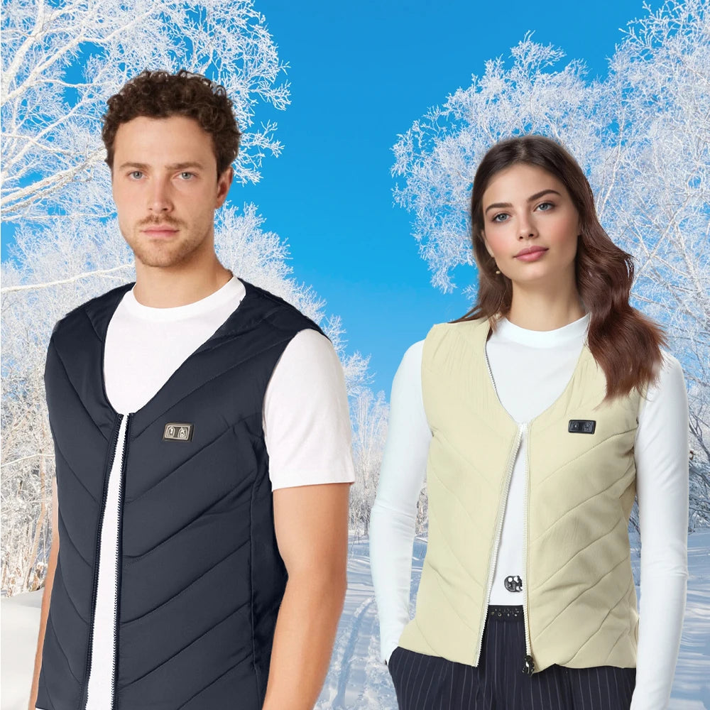4 Areas Heated Vest Men Women Jacket Heated Clothes Casual V-neck USB Heated Vest Smart Control Temperature Heating Jacket Coat