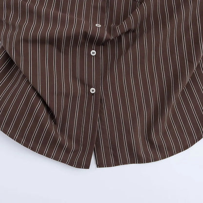 Autumn Blouses Woman Trendy Solid Stripe Turn-Down Collar Long Sleeve Buttons Single Breasted Female Street Shirts