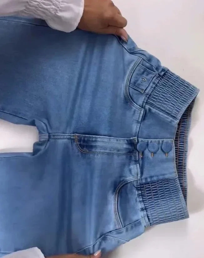 ALLUKASA 2026 autumn winter  Elegant High Waist Button Front Casual Female Jeans Sexy  Fashion Back Shirred Trouser Bottom