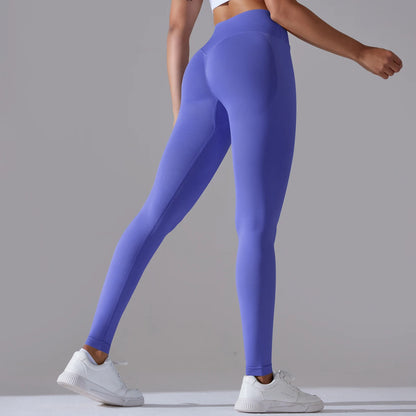Seamless Yoga Pant Cross Over Waistband Sports Fitness Legging Women High Waist Gym Scrunch Butt Running Workout Leggings
